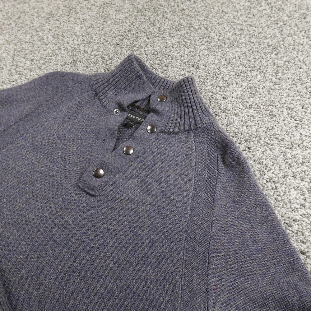Banana Republic Sweater Mens S Blue Gray Merino Wool Mock Neck Henley Pullover